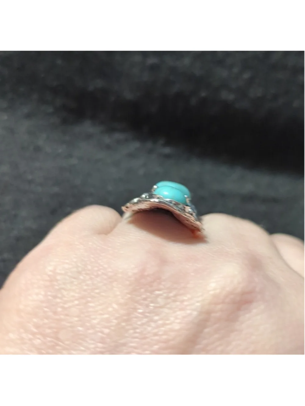 Silver Tone Turquoise Blue Dye Howlite Gemstones Statement Ring - Size 7-9